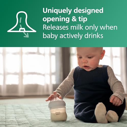 Philips Avent Natural Glass Baby Bottles with Natural Response Nipples (Slow Flow, Flow 2), 4oz, 4-Pack, SCY910/04