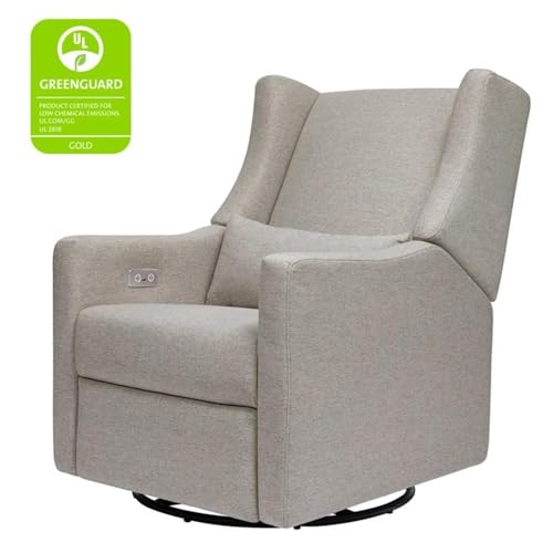 Babyletto Kiwi Glider Recliner Nursery Chair w/ USB Ports - GREENGUARD Gold Certified - Water & Stain Resistant Glider Rocking Chair - Electronic, 270° Swivel, Performance Grey Eco-Weave