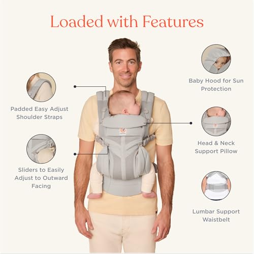 Ergobaby Omni Classic Baby Carrier for Newborn to Toddlers 0-48 Months (7-45 lbs) - 4-Position Breathable Mesh Baby Carrier with Ergonomic Support - Pearl Grey