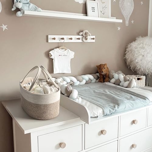Kodomoore Diaper Caddy Organizer, Empty Gift Basket for Newborn Essentials, Baby Storage Basket, Stylish Gift Bag for Baby Shower, Boys and Girls - Small, White&Beige Brown