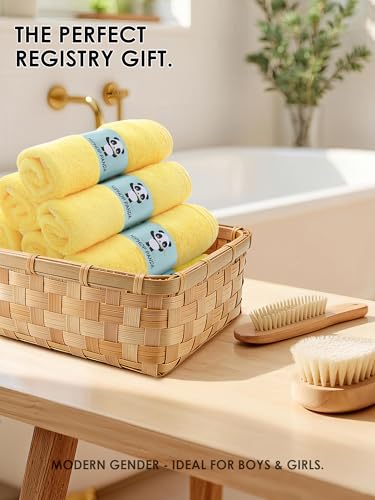 HIPHOP PANDA Baby Washcloths, Rayon Made from Bamboo - 2 Layer Ultra Soft Absorbent Newborn Bath Face Towel - Reusable Baby Wipes for Delicate Skin - Yellow, 6 Pack