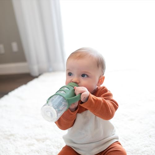 Dr. Brown's Milestones Narrow Sippy Spout Bottle with 100% Silicone, Easy-Grip Handles and Soft Sippy Spout, 8oz/250mL, Light Pink and Ecru, 2-Pack, 6m+