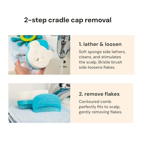 oogiebear Cradle Cap Brush Kit for Babies – Gentle and Safe Scalp Massage Care with Sponge, Brush, and Comb for Newborns and Babies