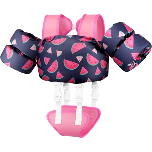 Vvinca Toddler Swim Vest for Kids 13-30lbs Boys Girls Puddle Kid Jumper Toddlers Pool Floaties Jacket with Adjustable Crotch Strap Sleeves Shoulder for 1 2 3 Years Old Baby Infant Learn to Swimming