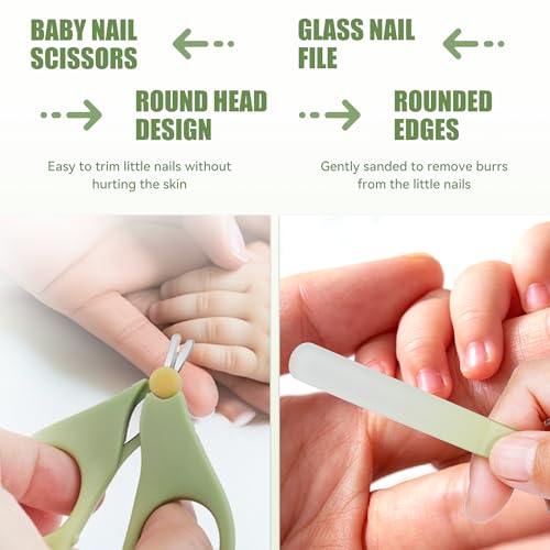 Baby Nail Care Set, 5 in 1 Baby Nail File Clippers Infant Grooming Kit Manicure Set for Newborn, Infant, Toddler, and Kids, Green