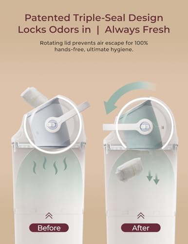 Momcozy Diaper Pail with Patented Triple-Seal Odor Control, Wide Opening, Ergonomic Height, Large Capacity with Viewing Window, Childproof Lock, Fits Standard Trash Bags