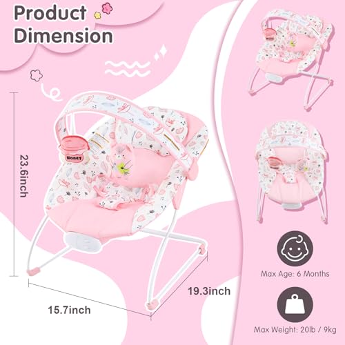 Enborbabe Baby Bouncer, Baby Bouncer Seat with Music and Vibration, Portable Infant Rocker for Indoor Outdoor Use, for Babies 0-6 Months, Up to 20 lbs