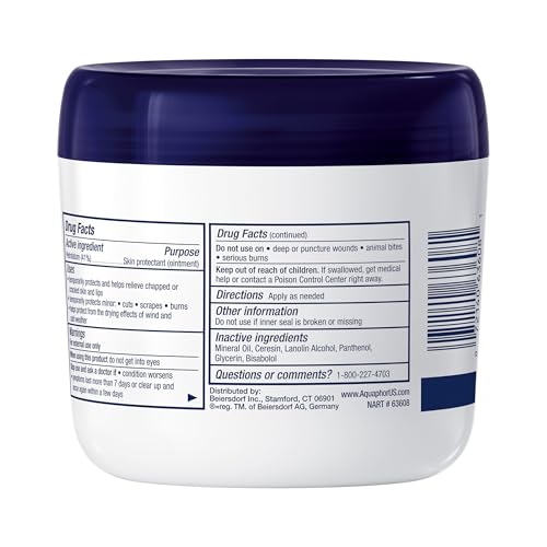 Aquaphor Healing Ointment, Advanced Therapy Skin Protectant, Multi-Purpose Healing Ointment and Body Moisturizer, For Dry, Cracked Skin, Minor Cuts and Burns, 14 Oz Jar