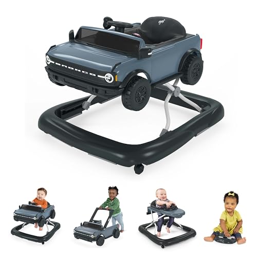 Bright Starts Ford Bronco 4-in-1 Blue Grey Baby Activity Center & Push Walker with Removable Interactive Steering Wheel -Toy, 6 Months and up