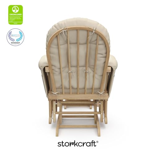 Storkcraft Premium Hoop Glider & Ottoman (Natural/Beige) — GREENGUARD Gold Certified Nursery Glider, Solid Wood Craftsmanship, Smooth-Gliding Nursery Chair and Ottoman, Award-Winning