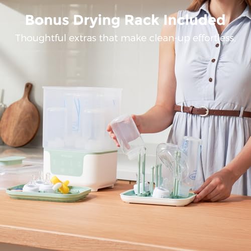 Momcozy Bottle Sterilizer and Dryer, Modular Nesting Space Saving Design, 6 Bottles Capacity, 4 in 1 Compact Sterilizer for Baby Bottles, Breast Pump Parts & Newborn Essentials, Drying Rack Included