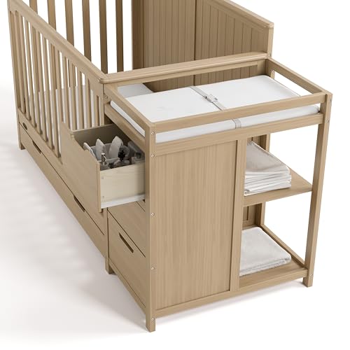 Graco Hadley 5-in-1 Convertible Crib & Changer – GREENGUARD Gold Certified, Fits Standard Crib Mattress, Converts to Toddler Bed and Full Bed, 4 Adjustable Mattress Heights (Driftwood)
