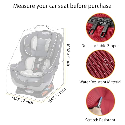 YOREPEK Car Seat Travel Bag, Padded Car Seats Backpack for Air Travel, Heavy Duty Carseat Travel Bag for Airplane, Airport Gate Check Bag (Red)