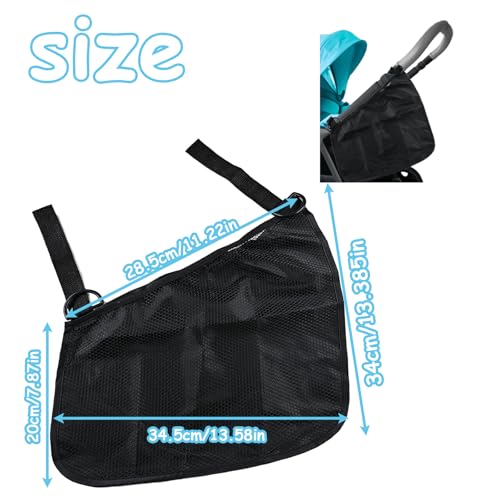 CaoXiong 2 Pack Universal Side Sling Stroller Organizer with Mesh Cargo Net,Adjustable and Non-Slip Stroller Storage Bags, Portable Side Sling Stroller Cargo Net for Baby Accessories(Black)