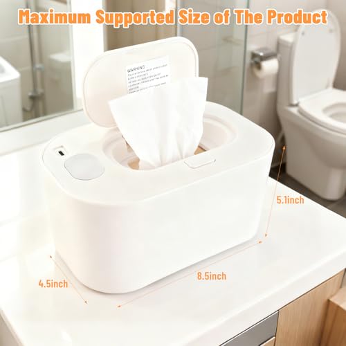 Plplaaoo Baby Wipe Warmer, Portable Wet Wipe Warmer & Diaper Wipe Warmer Dispenser with Large Capacity, Constant Temperature USB Powered Wipes Warmer for Home, Car & Travel, 7.87x4.72x3.74in, White