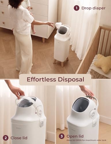 Momcozy Diaper Pail with Patented Triple-Seal Odor Control, Wide Opening, Ergonomic Height, Large Capacity with Viewing Window, Childproof Lock, Fits Standard Trash Bags