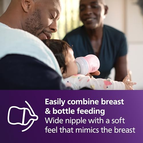 Philips Avent Natural Response Baby Gift Set - 3X 4oz Pink Bottles with Slow Flow Nipples (Flow 2), 1x 9oz Pink Bottle with Medium Flow Nipples (Flow 3), 2X Soothie Pacifiers 0-3m, SCD838/03