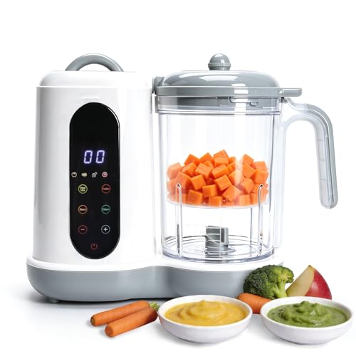 Baby Food Maker | All-in-One Steamer Blender Grinder, One-Touch Auto Cooking, Self-Cleaning Function, Puree Maker & Sterilizer for Healthy Homemade Baby Meals (White)