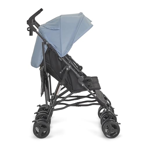 Dream On Me Twin Venture Umbrella Stroller in Light Blue, Multi Backrest Positions, Adjustable & Removable Canopy Double Stroller, 360°Swivel Wheels with Locks