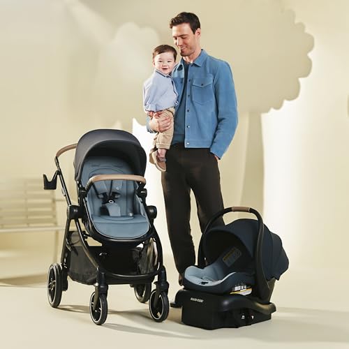 Maxi-Cosi Zelia Pro 5-in-1 Travel System with Mico Pro Infant Car Seat and Baby Stroller Combo, Reversible Seat, Large Wheels, Adjustable Handle, Newborn to Toddler, Lightweight, Caspian Caviar