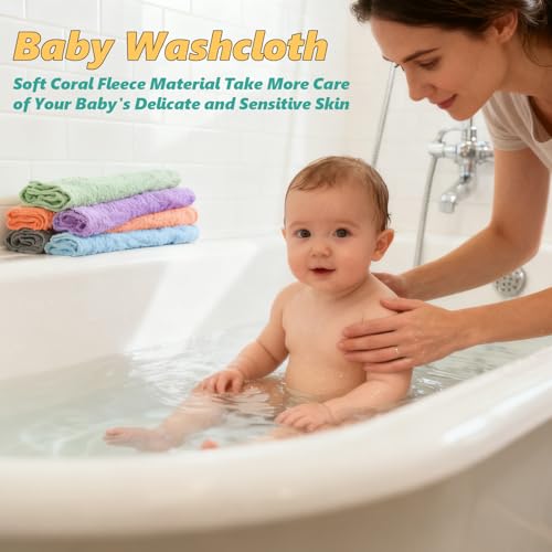 Vermiels 25 Pack Baby Washcloths, Microfiber Coral Fleece 7 x 9 Inch Baby Bath Face Towel, Baby Face Skin Wash Cloths Towels Set