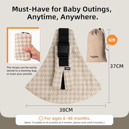 Lujifo Baby Sling Carrier for Toddler, Houndstooth Baby Carrier Sling, Premium Cotton Linen Adjustable in Both Front and Back Shoulder Strap, Portable and Lightweight Toddler Carrier