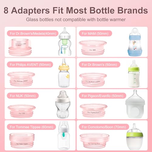 CuddleeBaby Portable Bottle Warmer for Travel, Cordless Baby Bottle Warmer, Rechargeable, 8 Adapters, 1 Milk Powder Container, Compatible with Most Bottle, Fast Heating, Pink
