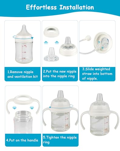 Sippy Cup Soft Spout Conversion Kit for Pigeon Baby Bottle, Toddler Transition Kit with Silicone Sippy Spout Nipple, Weighted Straw, Bottle Handle, Cleaning Brush, 2 Pack, 6m+