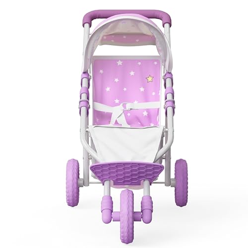 Olivia's Little World Baby Doll Jogging-Style Stroller with Canopy, Seatbelt and Storage Space, Purple and White