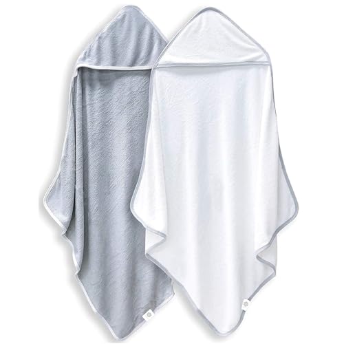 BAMBOO QUEEN 2 Pack Baby Bath Towel - Rayon Made from Bamboo, Ultra Soft Hooded Towels for Babies,Toddler,Infant - Newborn Essential -Perfect Baby Registry Gifts for Boy Girl