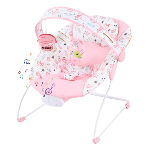 Enborbabe Baby Bouncer, Baby Bouncer Seat with Music and Vibration, Portable Infant Rocker for Indoor Outdoor Use, for Babies 0-6 Months, Up to 20 lbs