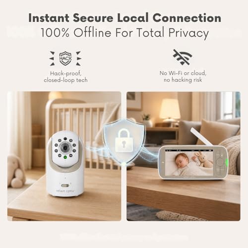 Infant Optics DXR-8 PRO - Patented Active Noise Reduction (ANR), 5” HD Video Baby Monitor with 1 Camera, No WiFi, Hack-Proof,Pan Tilt Zoom, Interchangeable Lens