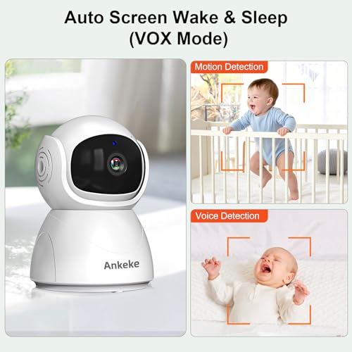 AnKeKe Baby Monitor with Camera and Audio, No WiFi Baby Monitor with 5" IPS LCD Screen, 100-Hour Battery, 1000ft Long Range, 2-Way Talk, Cry and Feeding Reminder, Night Vision and 355°PTZ