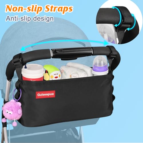 Guiseapue Universal Stroller Organizer with Cup Holder: Stroller Caddy Accessories & Stroller Bag for Uppababy, Baby Jogger, Nuna, Doona, Britax Strollers, Gifts for New Mom