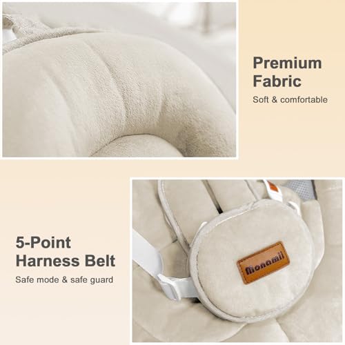 Baby Swings for Infants, Monamii Baby Swing, Bluetooth Infant Swing with Music Speaker, 5 Speeds and Remote Control, Indoor & Outdoor Use (Beige)