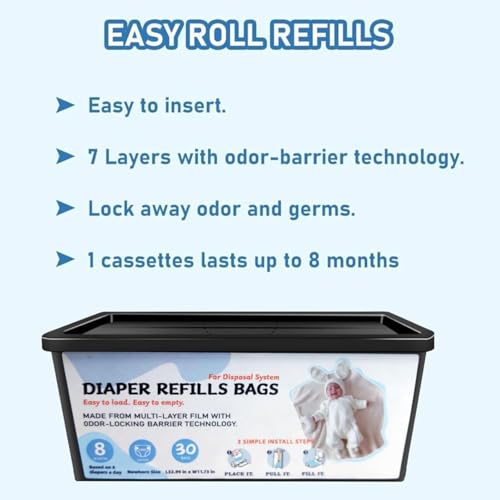 Diaper Pail Refills Bags with 30 Bags, Compatible with Genie Easy Roll Signature Diaper Pail and Platinum Diaper Pail, 7-Layer Odor-Barrier Technology, 4 Pack (120 Bag)