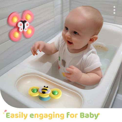 ALASOU 3PCS Suction Cup Spinner Toys for 1 Year Old Boy Girl|Spinning Top 12 18 Months|1 2 Year Old Boy Birthday Gift|Baby Bath Toy for Kids Ages 1-3|Sensory Airplane Travel Toy for Infant Toddlers