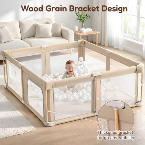 Foldable Baby Playpen with Mat, Foldable Baby Fence Play Yards for Babies and Toddlers, Play Pen with Breathable Mesh and Anti-Fall Pads (71"×59")