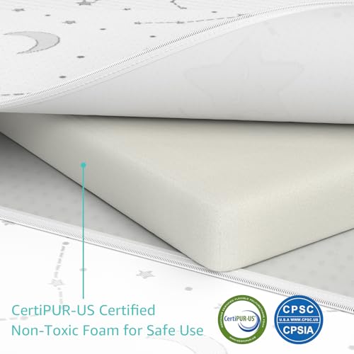 YENING Pack and Play Mattress Topper Baby Pack N Play Mattresses for Playpen and Playard with Washable Cover 38"x26"x1", 1 Pack Firm Foam