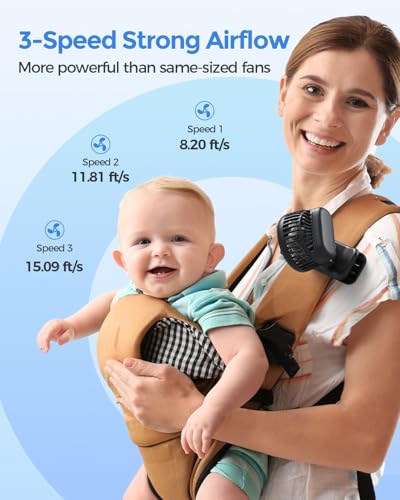 Mini Baby Fan with Clip for Carrier Stroller, Baby Essentials, Ultra Light 0.24 lb, Safe Gaps, Rechargeable 3-Speed Portable Fan, Beach Vacation Travel Essential Gear for Boys Girls, Registry Gifts