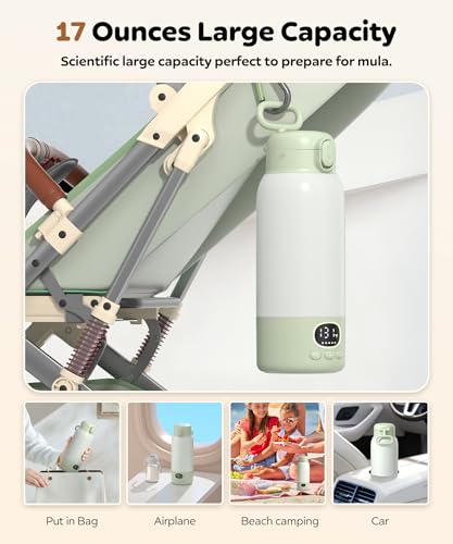 SORUTO Portable Bottle Warmer for Travel, 45W Fast Charging Milk Warmer with 17oz Large Capacity, Fast Heating Breast Milk Warmer, Long Battery Life, Precise Temp Control for Car, Outdoor