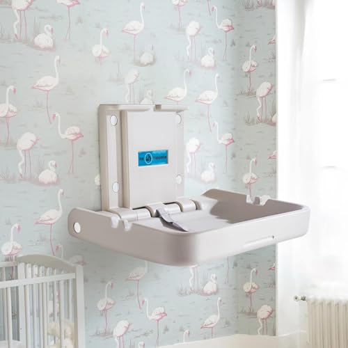 KSITEX Baby Changing Table Wall Mounted,Baby Changing Station with Safrty Strap,HDPE Fold-Down Diaper Changing Station Table,Foldable Diaper Changing Unit for Commercial Bathroom Restroom(Horizontal)