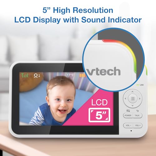 VTech Baby Monitor No WiFi, 5" Screen & Remote Pan-Tilt-Zoom for Newborns – Hack-Proof, 17Hr Battery, 1000ft Range, Auto Night Vision, Temperature Sensor, Two-Way Talk | VM924