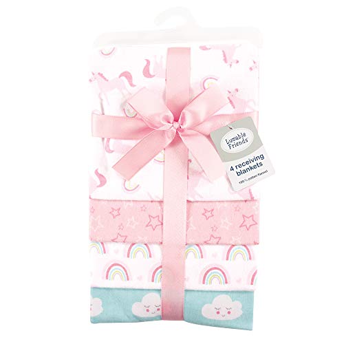 Luvable Friends Unisex Baby Cotton Flannel Receiving Blankets, Rainbow 4-Pack, One Size