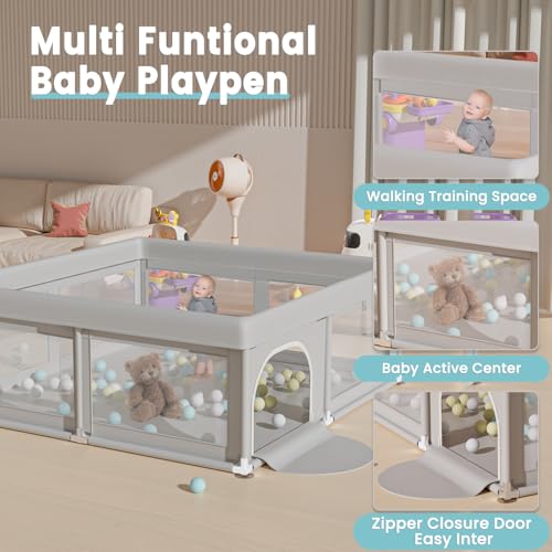 Hiaksedt Baby Playpen 50x50 Inch, Play Pens for Babies and Toddlers Baby Fence Play Yards for Indoor & Outdoor with Breathable Mesh Anti-Fall Playpen