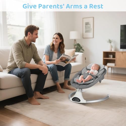 KIDINIX Baby Swings for Infants, Bluetooth Infant Swing with Music Speaker, 3 Seat Positions, 3 Speeds for Newborn Boy Girl, Indoor & Outdoor Use, Black