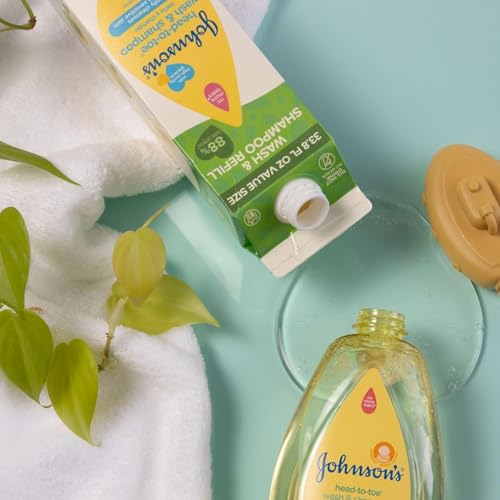 Johnson's Baby Head-To-Toe Body Wash and Shampoo Refill Duo, Tear-Free & Hypoallergenic Baby Body Wash & Shampoo for Newborn’s Sensitive Skin & Hair, Value Size Refill Bottles, 33.8 fl. oz