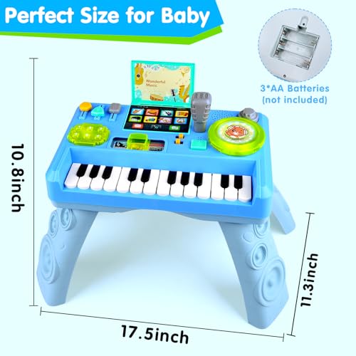 Baby DJ Activity Table for Toddlers 1-3, Baby Musical Piano Toys for 1 Year Old Boy with Music & Light Toddler Learning Educational Infant Toy 6-9-12-18 Months for 1st One Boy Girl First Birthday Gift