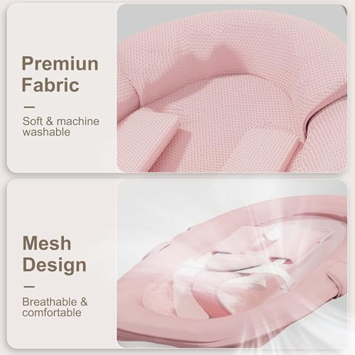 TimChic Baby Swings for Infants, Portable Infant Swing with 5-Speeds, 3-Adjustable Height, 3 Timer & 12 Preset Melodies, Mutil-Function Electric Swing for Baby, Indoor & Outdoor Use (Pink)