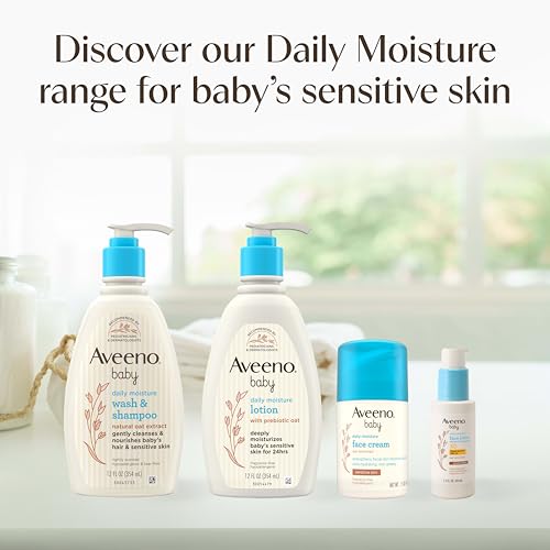Aveeno Baby Daily Moisture Gentle Baby Body Wash and Shampoo with Oat Extract, 2-in-1 Baby Wash and Hair Shampoo, Tear-Free, Paraben-Free for Sensitive Skin and Hair, Lightly Scented, 12 Fl Oz